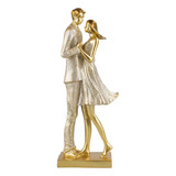 Escultura Decorativa Casal De Mãos Dadas Em Resina 34,5cm Cor Dourado