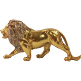 Escultura Estátua Decorativa Leão De Pé Andando Resina 23cm Cor Leão-dourado