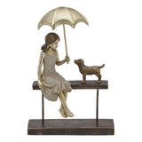 Escultura Familia Mulher Com Cachorrinho Em Resina