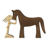 Escultura Miniatura Cavalo E Mulher Em Madeira Ornamento