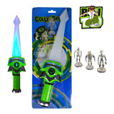 Espada Luminosa Musical Ben 10 + 3 Aliens Omnitrix Cor Verde-lima