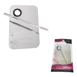 Espátula + Placa Aço Inox Maquiagem Profissional - Macrilan