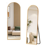 Espelho De Chão E Parede 2 Em 1 Provador Luxo146x36 Cm Oval Moldura Dourado