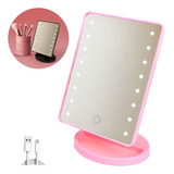 Espelho De Maquiagem Para Mesa Com Led Portátil Rotação Moldura Rosa