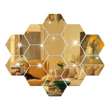 Espelho Decorativo Em Acrílico Dourado Hexagonal 20 Peças