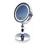 Espelho Mesa Luz Led Aumento 5x Dupla Face Maquiagem Prata