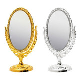 Espelho Oval Dupla Face De Mesa Para Maquiagem Com Aumento Moldura Dourado