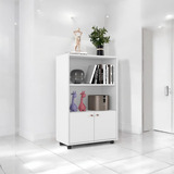 Estante Baixa Livreiro Armario Sapateira Multiuso Com Prateleiras Rodas E Portas Para Livros Quarto Sala Escritorio Cantinho Do Café - Cor Branco Em Mdp - Je Home Decor House