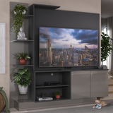 Estante Com Painel Tv 55 E 2 Portas Denver Multimóveis Preto/lacca Fumê