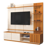 Estante Home Teather Para Tv Até 75 Ripado Cedro Off Reno