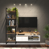 Estante Industrial Branco Com Lâmina Em Ferro E Madeira Rack Home Theater Elegância E Modernidade Com Design Nordico