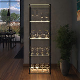 Estante Industrial Moderna Em Metal Preto Elegância E Sofisticação: Cristaleira Espelhada Com Design Contemporâneo E Prateleiras De Vidro Para Exposição De Cristais