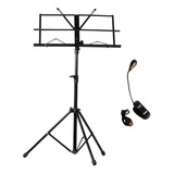 Estante Para Partitura Portátil Com Bolsa + Luminária 2 Leds