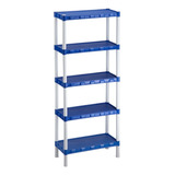 Estante Plastica Modular Azul Com 5 Prateleiras