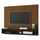 Estante Tv Grande Fixo Parede Resistente 50 Polegadas Luxo Cor Ripado Freijo / Preto