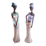 Estátua Escultura Mulher Africana Kit 2 Unidades