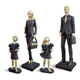Estátua Família Empresários Com 2 Filhos Preto Kit 4 Peças