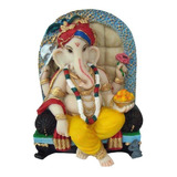 Estatueta Ganesha Na Poltrona Decorada - Hindu Resina