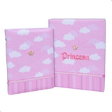 Estojo Álbum Fotos 15x21 Luxo Nuvem Rosa Coroa Princesa Bebê