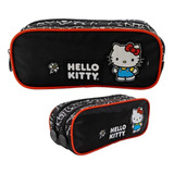 Estojo Escolar 2 Divisórias Preto - Hello Kitty - Xeryus