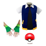 Fantasia Ash Treinador Infantil Pokémon Colete Luva Pokebola