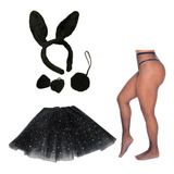 Fantasia Feminina Coelhinha Kit Orelha Saia E Meia Rastão