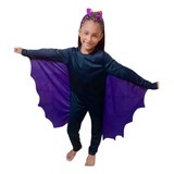 Fantasia Halloween Menina Morcego Roxo Com Asas E Tiara.