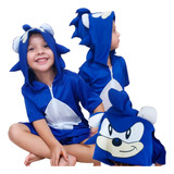 Fantasia Infantil Sonic Azul Curta Roupa Kigurumi Pijama