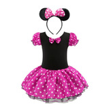 Fantasia Minnie Vestido Infantil Luxo Vermelho Com Tiara