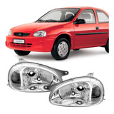Farol Corsa Classic 2000 A 10 Másc Cromada Carcaça Cinza Par