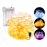 Fio Fada Cordão De Led 10m 100 Leds Fixo Pilha Branco Quente Ex Decor