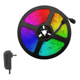 Fita Led Colorida Rgb 5 Metros Controle Fonte P/ Decoração