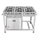 Fogão Industrial 6 Bocas Inox Com Forno Baixa Pressão 30x30*