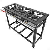 Fogão Industrial Alta Pressão 3 Bocas Queimador Potente Chama Simples 30x30 Profissional De Piso Reforçado Cozinha Gourmet + Conjunto Ligação Completo