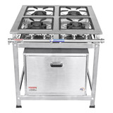 Fogão Industrial De Piso 4 Bocas Inox Baixa Pressão C/ Forno