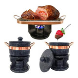 Fondue 32cm Retangular Pedra Sabão + 2 Fondue De 500ml 