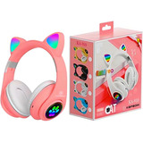 Fone De Ouvido Bluetooth Com Led Infantil Orelhinha Gato