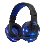 Fone De Ouvido Over-ear Gamer Knup Kp-397 Preto E Azul Com Luz Azul Led