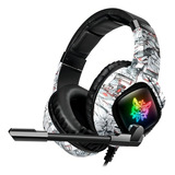 Fone De Ouvido Over-ear Gamer Sem Fio Onikuma Gamer K19 Camuflagem Branca Com Luz Led
