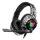 Fone De Ouvido Over-ear Gamer Sem Fio Onikuma Gamer K19 Camuflagem Cinza Com Luz Led