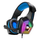 Fone Gamer Over-ear Gamer Infokit X Soldado Gh-x2000 Preto E Azul Com Luz Rgb Led