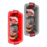 Forma P/ Pão Retangular Em Silicone 26,5x13x6,5cm Cor Vermelho Ou Cinza