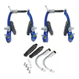 Freio V-brake Aluminio Azul Com Reparos Mtb Par Bicicleta