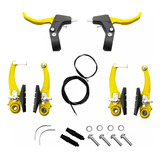 Freio V-brake Nylon Amarelo Mtb Bike Manete Cabos E Reparos