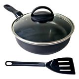 Frigideira Alta Funda 18 Cm Antiaderente C/ Tampa Vidro Cor Preto