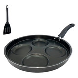 Frigideira Teflon 4 Ovos Antiaderente Com Espátula De Nylon Cor Preto