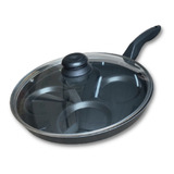 Frigideira Teflon 4 Ovos/hamburgueres Com Tampa Cor Preto