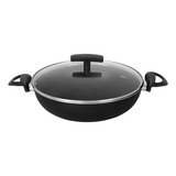 Frigideira Wok 30 Caçarola Grande Paella Teflon Tampa Vidro