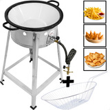 Fritadeira A Gás Profissional Fritador Pasteleiro 7 L Alta Pressão Inox Tacho Nº16 Esmaltado Cavalete De Piso Reforçado Marca Cozinha Gourmet + Cesto Aramado
