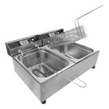 Fritadeira Eletrica Industrial Dupla 14 L 6000w Aço Inox Cor Prateado 220v